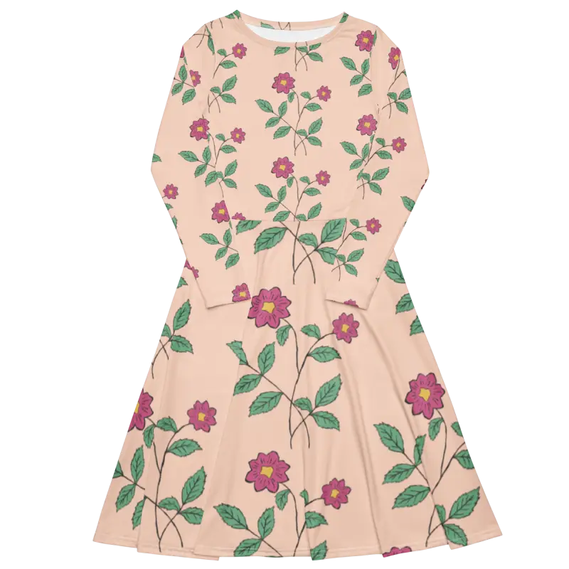 Captivate in our Floral Pink Long Sleeve Midi Dress - Dresses