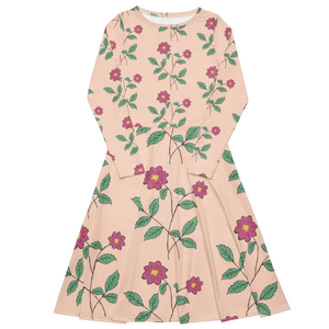 Floral Pink Long Sleeve Midi Dress - Comfort Meets Style - Dipaliz - Dresses