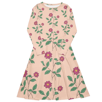 Captivate in our Floral Pink Long Sleeve Midi Dress - Dresses