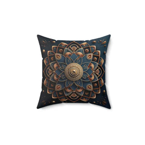 Golden Geometrical Mandal Polyester Cover Square Pillow - Dipaliz - 14’’ × - Throw Pillows