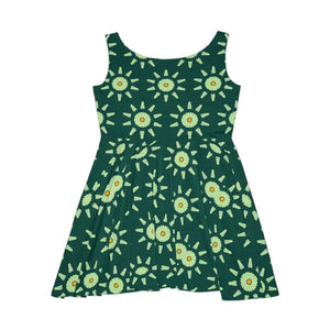 Dresses - Light Green Floral Skater Dress Nature Inspired Style - Dipaliz