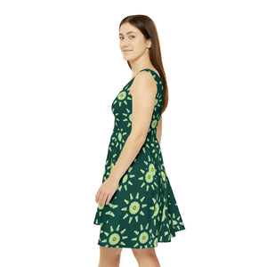 Dresses - Light Green Floral Skater Dress Nature Inspired Style - Dipaliz