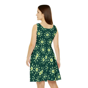 Dresses - Light Green Floral Skater Dress Nature Inspired Style - Dipaliz