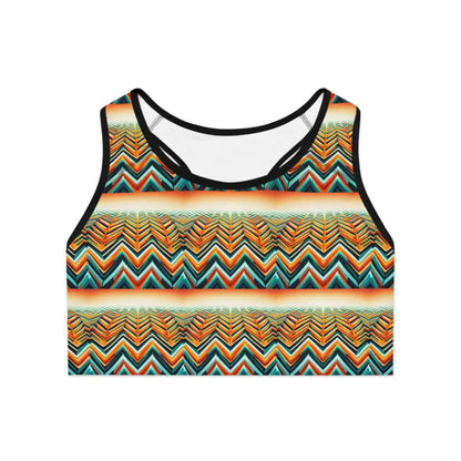 Unleash Energy in Orange Zig Zag Sports Bra - All Over Prints