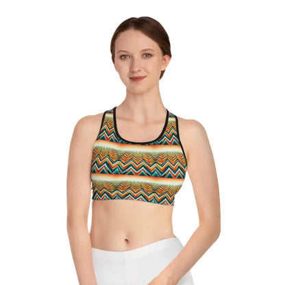 Unleash Energy in Orange Zig Zag Sports Bra - s / Black Stitching All Over Prints