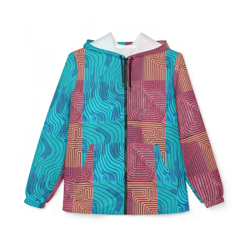 Turn Heads with Stylish Red Abstract Lines Windbreaker - Outerwear