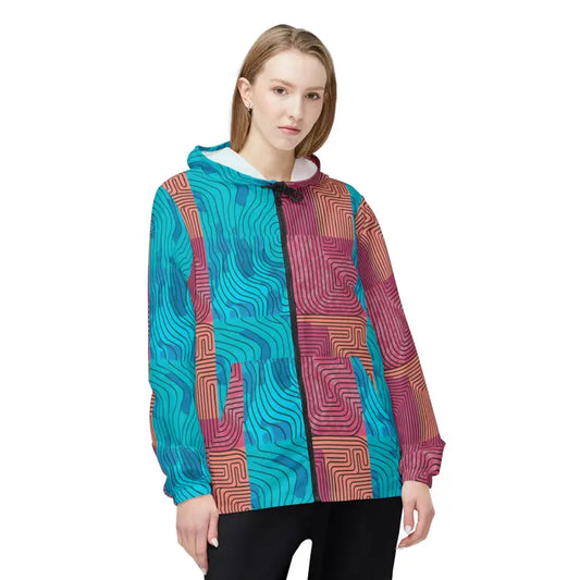 Turn Heads with Stylish Red Abstract Lines Windbreaker - s Outerwear