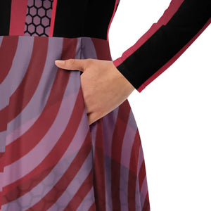 Red Striped Long Sleeve Midi Dress Statement Style - Dipaliz - Dresses