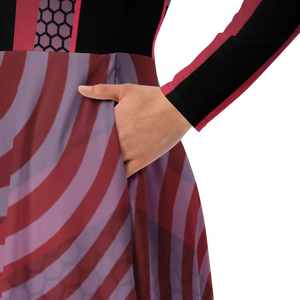 Red Striped Long Sleeve Midi Dress Statement Style - Dipaliz - Dresses