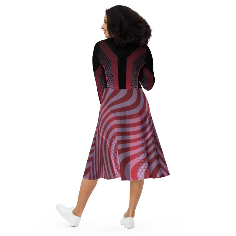 Stun in Style with a Red Striped Long Sleeve Midi Dress - Dresses