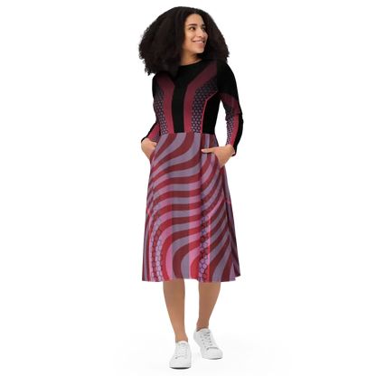 Stun in Style with a Red Striped Long Sleeve Midi Dress - Dresses