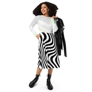 Swirling Black Stripes Long Sleeve Midi Dress Magic - Dipaliz - Xs - Dresses