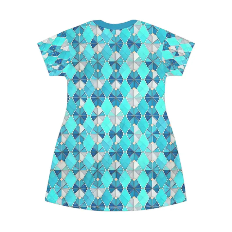 Aqua Blue Geometric Shirt Dress: Style and Comfort Combined - All Over Prints