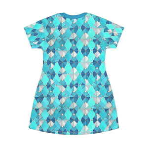 Aqua Blue Geometric Shirt Dress Bold Fashion Statement - Dipaliz - Dresses