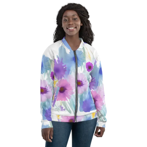 Unisex Bomber Jacket Flowers in Watercolor - Dipaliz - Jackets