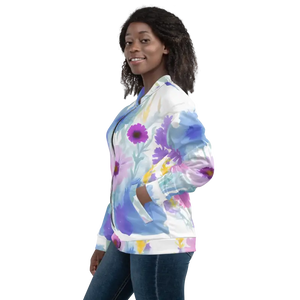 Unisex Bomber Jacket Flowers in Watercolor - Dipaliz - Jackets