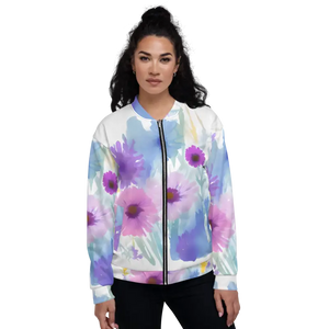 Unisex Bomber Jacket Flowers in Watercolor - Dipaliz - Xs - Jackets