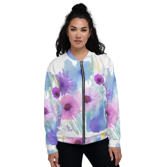 Turn Heads with our Vibrant Unisex Watercolor Flowers Bomber Jacket - Xs Clothing