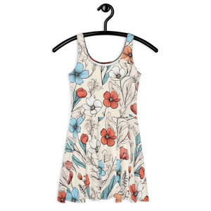 Skater Dress Pastel Flowers Flared Skirt Elegant Style - Dipaliz - Dresses