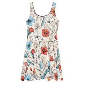 Skater Dress Pastel Flowers Flared Skirt Elegant Style - Dipaliz - Dresses