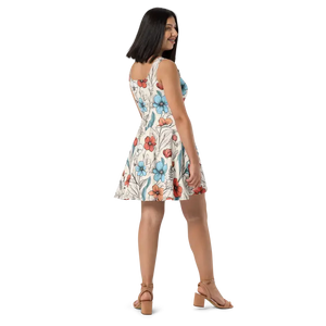 Skater Dress Pastel Flowers Flared Skirt Elegant Style - Dipaliz - Dresses
