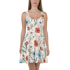 Skater Dress Pastel Flowers Flared Skirt Elegant Style - Dipaliz - Xs - Dresses