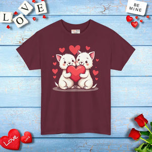 Heavy Cotton Tee Featuring Two Adorable Hearts - Dipaliz - T-shirts