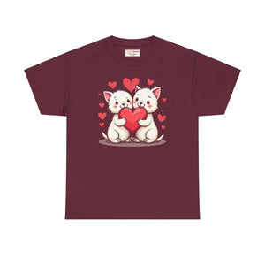Heavy Cotton Tee Featuring Two Adorable Hearts - Dipaliz - Maroon / s - T-shirts