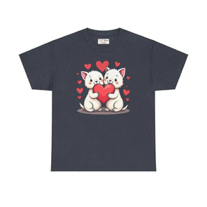 Heavy Cotton Tee Featuring Two Adorable Hearts - Dipaliz - Heather Navy / s - T-shirts