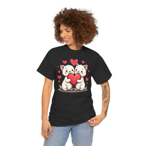 Heavy Cotton Tee Featuring Two Adorable Hearts - Dipaliz - T-shirts