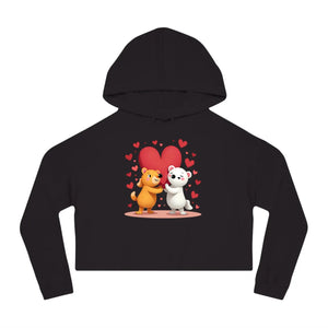 Soft Fleece Cropped Hooded Sweatshirt Bear Heart Design - Dipaliz - Sweatshirts