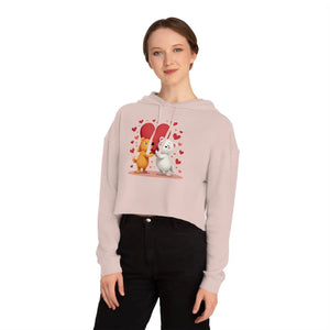 Soft Fleece Cropped Hooded Sweatshirt Bear Heart Design - Dipaliz - Sweatshirts