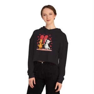 Soft Fleece Cropped Hooded Sweatshirt Bear Heart Design - Dipaliz - Sweatshirts