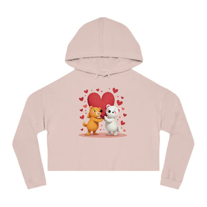 Soft Fleece Cropped Hooded Sweatshirt Bear Heart Design - Dipaliz - Sweatshirts