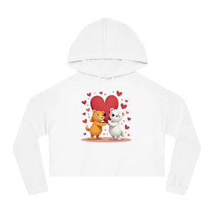 Soft Fleece Cropped Hooded Sweatshirt Bear Heart Design - Dipaliz - Sweatshirts