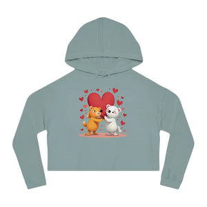Soft Fleece Cropped Hooded Sweatshirt Bear Heart Design - Dipaliz - Sweatshirts