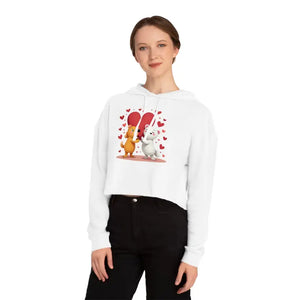 Cropped Hooded Sweatshirt Bear Heart Design Plush Comfort - Dipaliz - White / Xs - Sweatshirts