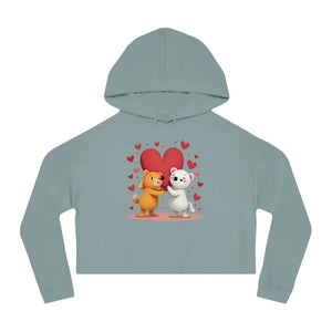 Cropped Hooded Sweatshirt Bear Heart Design Plush Comfort - Dipaliz - Sage / Xs - Sweatshirts
