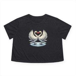 Flowy Cropped Tee Enchanting Two Swans Heart - Dipaliz - Hoodies