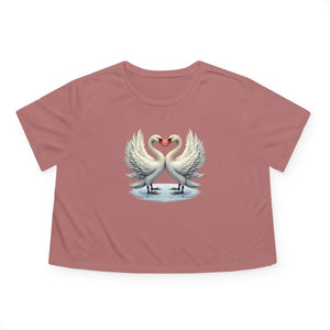 Flowy Cropped Tee Enchanting Two Swans Heart - Dipaliz - Hoodies