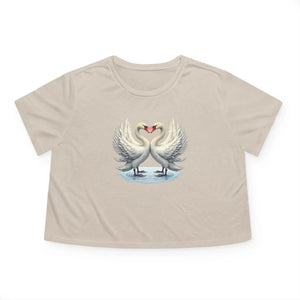 Flowy Cropped Tee Enchanting Two Swans Heart - Dipaliz - Hoodies