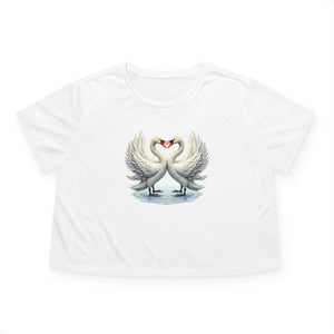 Flowy Cropped Tee Enchanting Two Swans Heart - Dipaliz - Hoodies