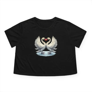 Flowy Cropped Tee Enchanting Two Swans Heart - Dipaliz - Hoodies