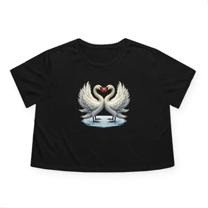 Flowy Cropped Tee Enchanting Two Swans Heart Design - Dipaliz - Hoodies