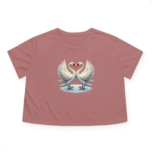 Flowy Cropped Tee Enchanting Two Swans Heart Design - Dipaliz - Mauve / s - Hoodies