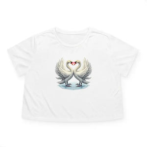 Flowy Cropped Tee Enchanting Two Swans Heart Design - Dipaliz - Hoodies