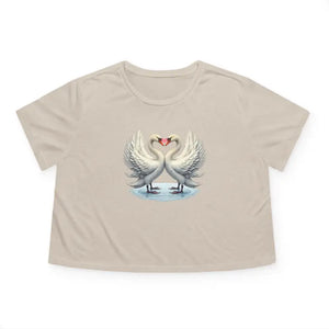 Flowy Cropped Tee Enchanting Two Swans Heart Design - Dipaliz - Hoodies