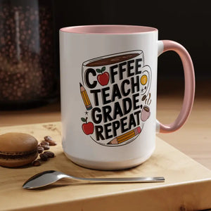 Mug - Two-tone Accent Coffee for Teachers - Dipaliz 15oz / Pink