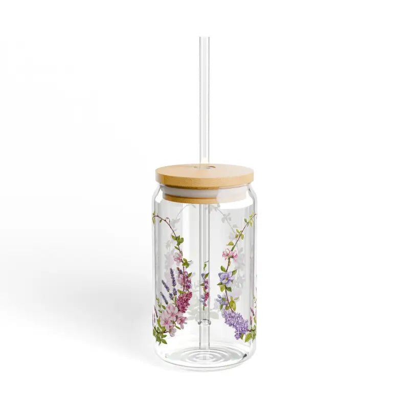 Elevate your Sipping with the 16oz Floral Wreath Sipper Glass - Tumbler