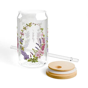 16oz Sipper Glass with Bamboo Lid Floral Design by Dipaliz - with Lid and Straw / Tumblers